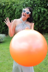 bridesmaid with space hopper