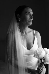 black and white portrait of bride