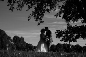 bride and groom at woodland waters