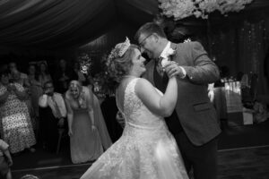 bride and groom first dance at woodland waters