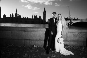 bride and groom with big ben and parliament in the background