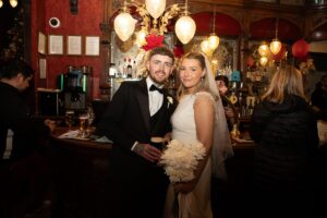 bride and groom in London pub