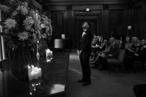 groom waits nervously at t marylebone registry office